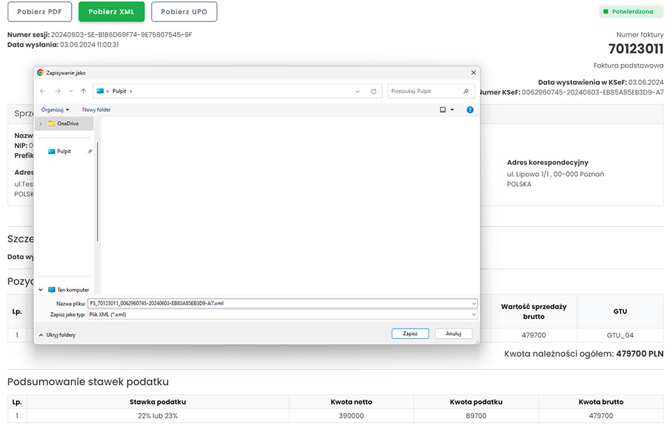 Wygenerowanie pliku XML